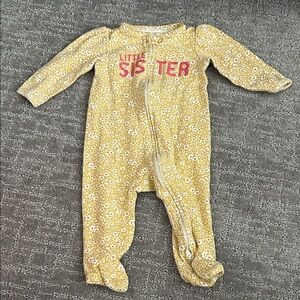 Carter's Yellow Floral Footie with 'Little Sister' Print